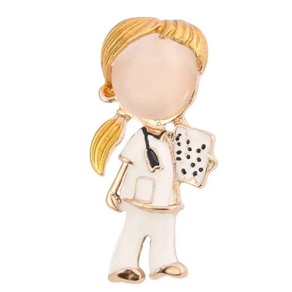 LITTLE BLONDE NURSE WITH PATIENT CHART HOSPITAL LAPEL PIN 52